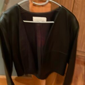 Women leather short jacket open front size S Caroline Rose black